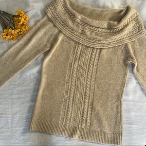 WHBM Shawl Neck Sweater Gold/Tan w/Metallic Shimmer Size M